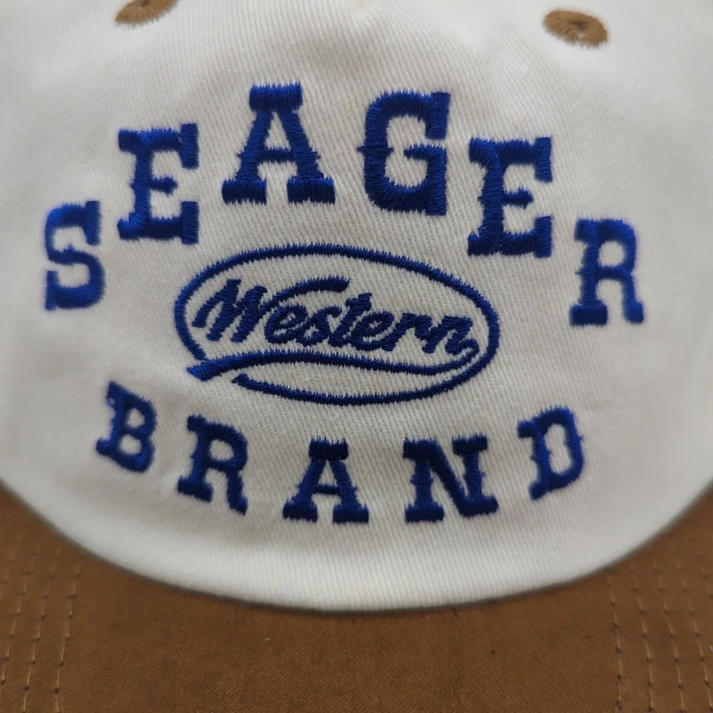 Seager Western Brand Snapback Hat Cream Brown Blue Embroidered Baseball Cap